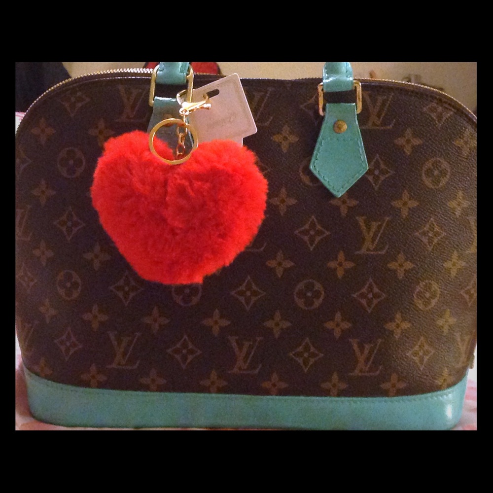 2 in 1 Red Heart Pom Pom Key Chain Charm